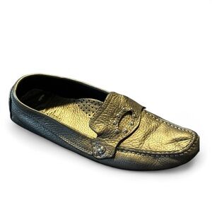 Cole Haan Women Metallic Gold Leather‎ Studded Loafer Flats Shoes sz 7.5